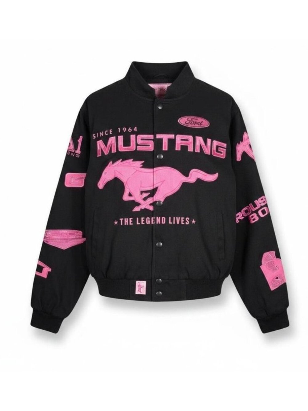 JH Design Ford Mustang Racing Jacket Womens Medium Embroidered Heavy Canvas Y2K